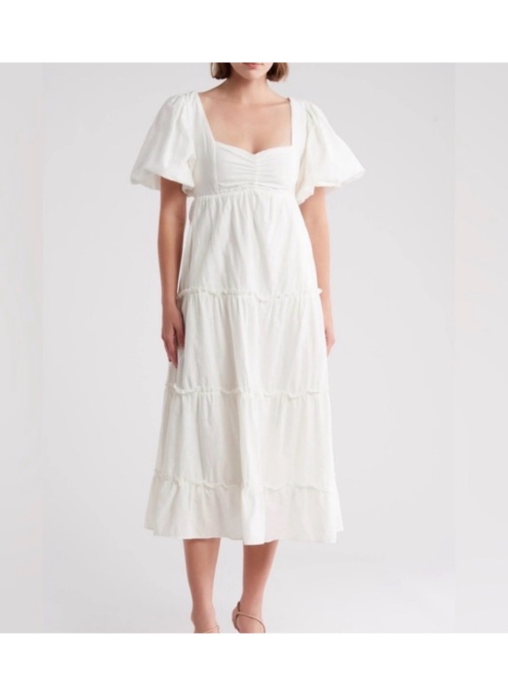 Show Me Your MuMu White Puff-Sleeve Tiered Midi Sundress